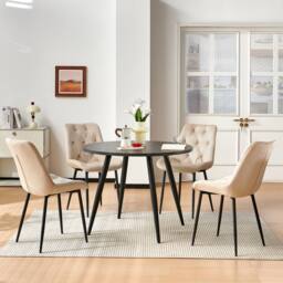 SONARA Black Marble 4 Seater Dining Table With 4 Velvet Chairs Sets in Beige - thumbnail 3