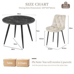 SONARA Black Marble 4 Seater Dining Table With 4 Velvet Chairs Sets in Beige - thumbnail 2