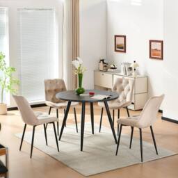 SONARA Black Marble 4 Seater Dining Table With 4 Velvet Chairs Sets in Beige - thumbnail 1
