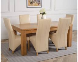 Thats Furniture Dakot 182 x 92cm Oak Large Dining Table & 6 Lola Leather Chairs in Cream - Size: 182 x 92 cm - thumbnail 3
