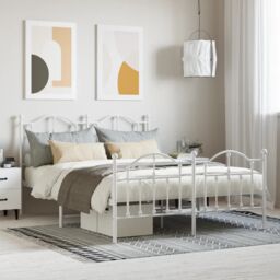 Berkfield Home Metal Bed Frame with Headboard & Footboard White 140x190 cm - thumbnail 1
