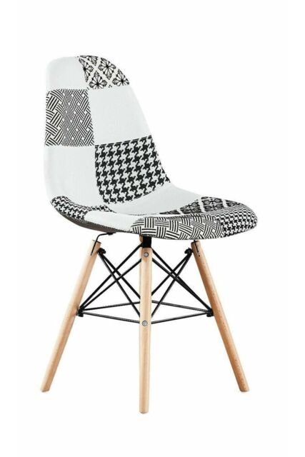 Life Interiors Single Patchwork Modern Dining Chair with Wooden Legs & Black Metal Wire Frame - image 1