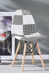 Life Interiors Single Patchwork Modern Dining Chair with Wooden Legs & Black Metal Wire Frame - thumbnail 2