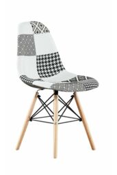 Life Interiors Single Patchwork Modern Dining Chair with Wooden Legs & Black Metal Wire Frame