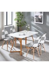 Life Interiors Single Patchwork Modern Dining Chair with Wooden Legs & Black Metal Wire Frame - thumbnail 5