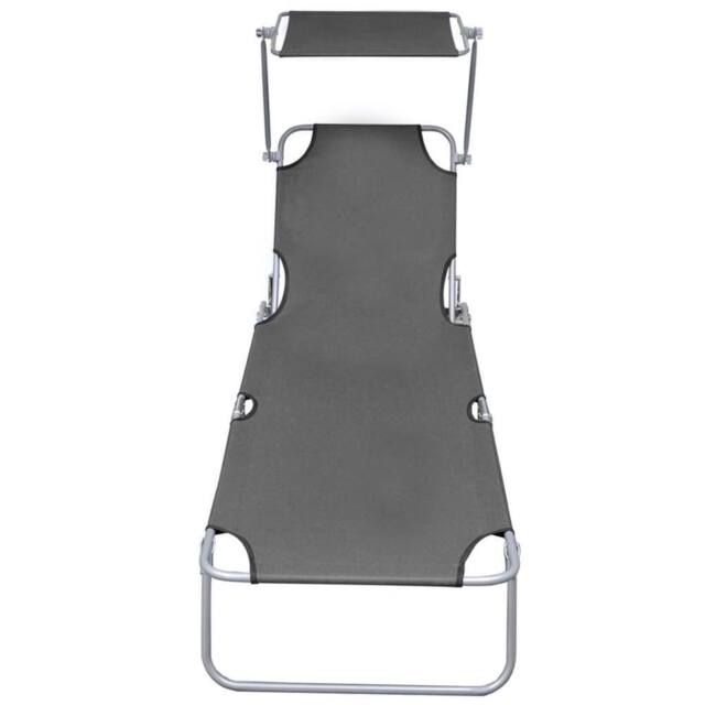 Berkfield Home Comfortable Folding Sun Lounger with Canopy Grey Aluminium - image 1