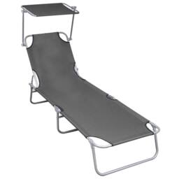 Berkfield Home Comfortable Folding Sun Lounger with Canopy Grey Aluminium - thumbnail 2
