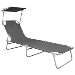 Berkfield Home Comfortable Folding Sun Lounger with Canopy Grey Aluminium - thumbnail 3