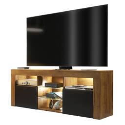 Creative Furniture Pulse TV Unit 145cm - Dark Oak with Black Matt Doors + LED Lights in Dark Brown - Size: 2 Pack - thumbnail 2
