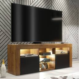 Creative Furniture Pulse TV Unit 145cm - Dark Oak with Black Matt Doors + LED Lights in Dark Brown - Size: 2 Pack - thumbnail 5