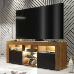 Creative Furniture Pulse TV Unit 145cm - Dark Oak with Black Matt Doors + LED Lights in Dark Brown - Size: 2 Pack - thumbnail 6