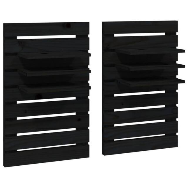Berkfield Home Wall-mounted Bedside Shelves 2 pcs Black Solid Wood Pine - image 1