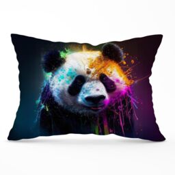 Warren Reed - Designer Panda Face Splashart Colourful Cushions in Blue - Size: 60 cm x 60 cm - thumbnail 1