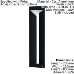 Loops 2 PACK IP54 Outdoor Bollard Light Modern Black Aluminium 10W LED Lamp Post - thumbnail 2