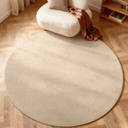 THE RUGS Puristic Fine Boucle Wool Rug Knots Textured Living Room Rug in Light Beige - Size: 140 cm x 200 cm - thumbnail 5