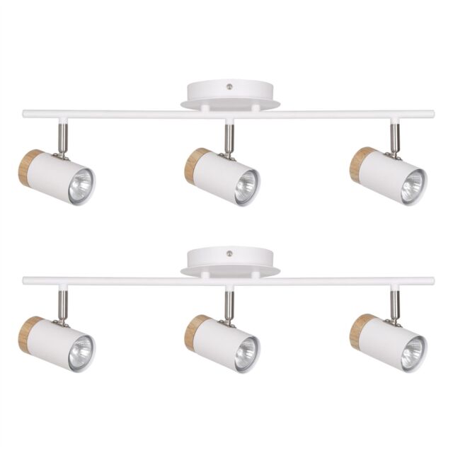 First Choice Lighting Set of 2 Stratton - White with Wood Detail Three Way Spotlights - image 1