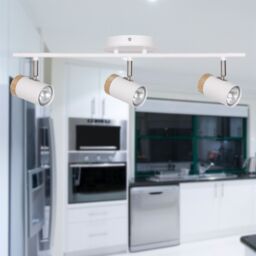 First Choice Lighting Set of 2 Stratton - White with Wood Detail Three Way Spotlights - thumbnail 5