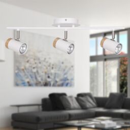 First Choice Lighting Set of 2 Stratton - White with Wood Detail Three Way Spotlights - thumbnail 4