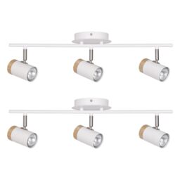 First Choice Lighting Set of 2 Stratton - White with Wood Detail Three Way Spotlights