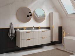 Vente-unique Fluted Wall-Hung Bathroom Unit With Inset Basin & Tall Unit - Beige - thumbnail 1