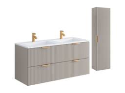 Vente-unique Fluted Wall-Hung Bathroom Unit With Inset Basin & Tall Unit - Beige - thumbnail 2