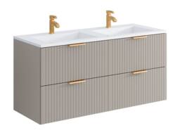 Vente-unique Fluted Wall-Hung Bathroom Unit With Inset Basin & Tall Unit - Beige - thumbnail 5