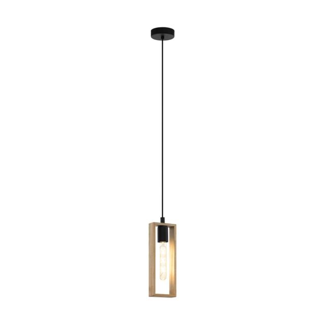 Loops Hanging Ceiling Pendant Light Black & Wood Frame 1 x 60W E27 Hallway Feature - image 1