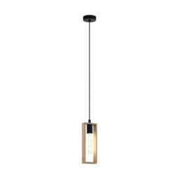 Loops Hanging Ceiling Pendant Light Black & Wood Frame 1 x 60W E27 Hallway Feature - thumbnail 1