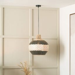 Ruma Natural Rattan Black & White Woven Ceiling Light