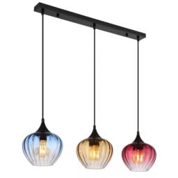 Netlighting Sander Bar Pendant Matt Black Blue Blending Glass Shade 3x E27