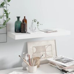 Berkfield Home Floating Wall Shelf High Gloss White 60x23.5x3.8 cm MDF - thumbnail 1