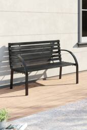 H&O Direct 2-Seater Wooden Metal Outdoor Patio Bench in Black - thumbnail 1