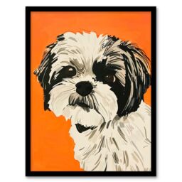 "Artery8 Dog Lover Cute Shih Tzu Vibrant Orange Portrait Framed Wall Art - Size: W12"" x H16""" - thumbnail 1