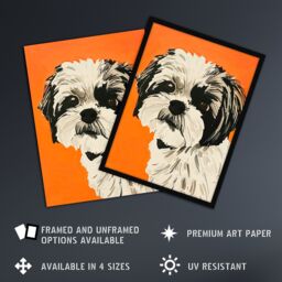 "Artery8 Dog Lover Cute Shih Tzu Vibrant Orange Portrait Framed Wall Art - Size: W12"" x H16""" - thumbnail 2