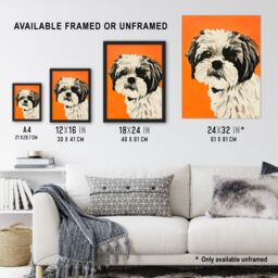 "Artery8 Dog Lover Cute Shih Tzu Vibrant Orange Portrait Framed Wall Art - Size: W12"" x H16""" - thumbnail 3