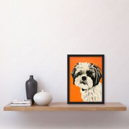 "Artery8 Dog Lover Cute Shih Tzu Vibrant Orange Portrait Framed Wall Art - Size: W12"" x H16""" - thumbnail 4