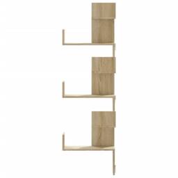 Berkfield Home Wall Corner Shelf Sonoma Oak 45x45x147 cm Engineered Wood in Light Brown - Size: 45 x 45 x 147 cm - thumbnail 4