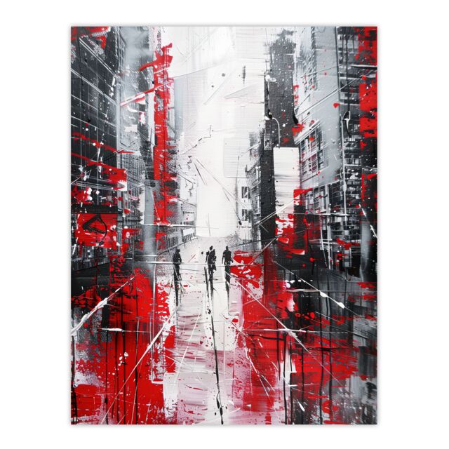 "Artery8 Figures in Lodz Poland Street Abstract Painting Wall Art Print in Red - Size: W24"" x H32""" - image 1