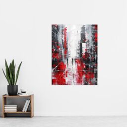 "Artery8 Figures in Lodz Poland Street Abstract Painting Wall Art Print in Red - Size: W24"" x H32""" - thumbnail 4