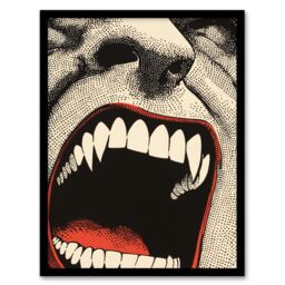 "Artery8 Vampire Teeth Mouth Close Up Pop Art Horror Framed Art Print in Grey - Size: W12"" x H16""" - thumbnail 1