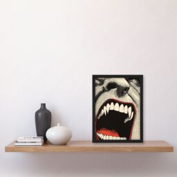 "Artery8 Vampire Teeth Mouth Close Up Pop Art Horror Framed Art Print in Grey - Size: W12"" x H16""" - thumbnail 4