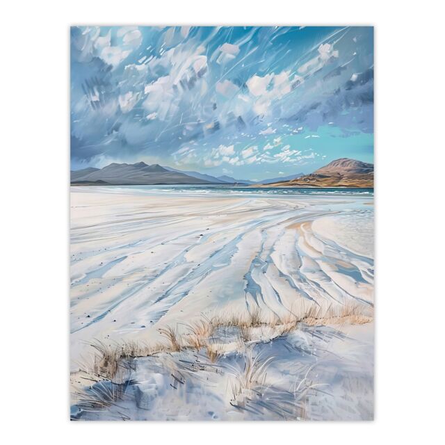 "Artery8 White Sands Luskentyre Beach Isle Harris Painting Wall Art Print in Blue - Size: W24"" x H32""" - image 1