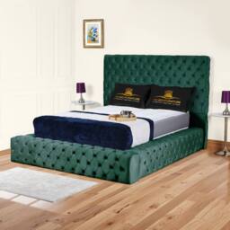 UK Bed Furniture Ambassador Upholstered Bed Frame with 54-inch Headboard - Slatted Base in Green - Size: Single