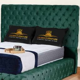 UK Bed Furniture Ambassador Upholstered Bed Frame with 54-inch Headboard - Slatted Base in Green - Size: Single - thumbnail 2