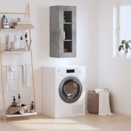 Berkfield Home Wall Mounted Cabinet Concrete Grey 34.5x34x90 cm - thumbnail 1