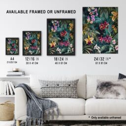 "Artery8 Exotic Orchids in Jungle Painting Wild Floral Wall Art Print in Green - Size: W24"" x H32""" - thumbnail 3