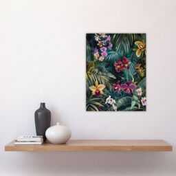 "Artery8 Exotic Orchids in Jungle Painting Wild Floral Wall Art Print in Green - Size: W24"" x H32""" - thumbnail 4