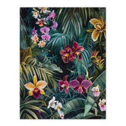 "Artery8 Exotic Orchids in Jungle Painting Wild Floral Wall Art Print in Green - Size: W24"" x H32""" - thumbnail 1