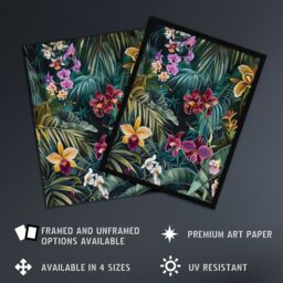 "Artery8 Exotic Orchids in Jungle Painting Wild Floral Wall Art Print in Green - Size: W24"" x H32""" - thumbnail 2