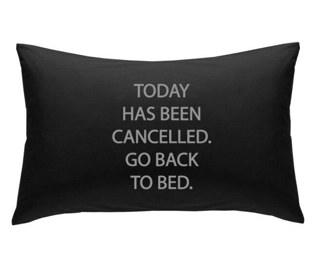 60 SECOND MAKEOVER Black with Silver Today Has Been cancelled Go Back to Bed Novelty Pillowcase